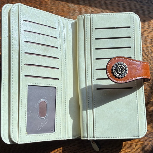 Click Chic Cream and Brown Clutch with Floral Accent - Picture 2 of 7